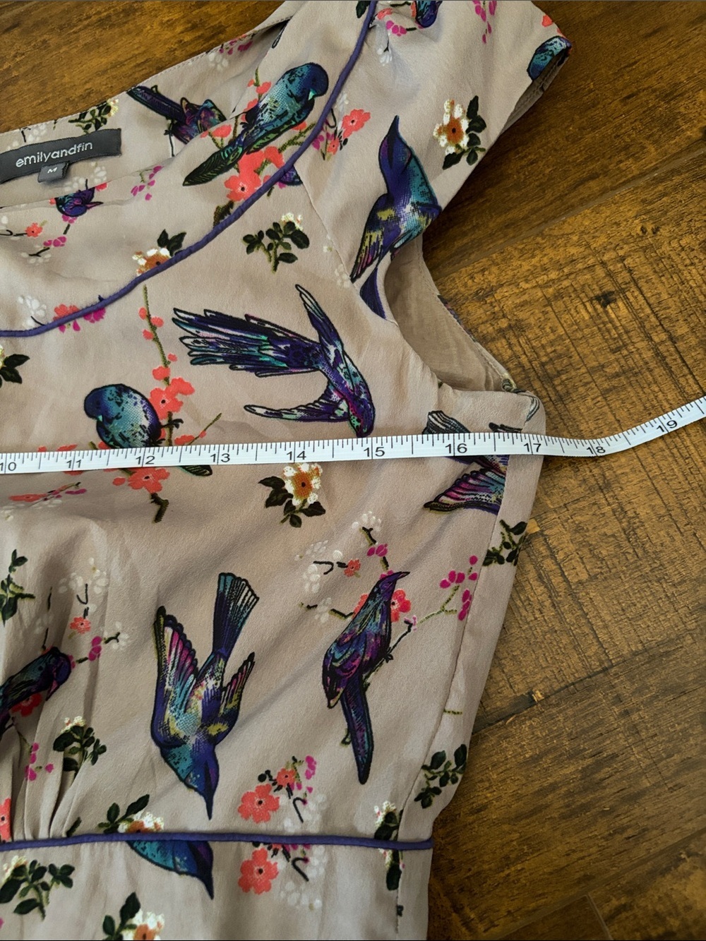 Emily And Fin Small Rachel Dress Bird-Print Cap Sleeve Dress - M - Picture 10 of 12